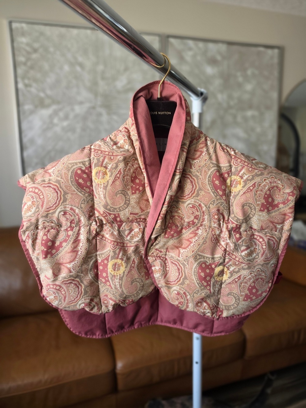 Authentic Celine Pink Dusty Rose Paisley Down Puffer Wrap One Size